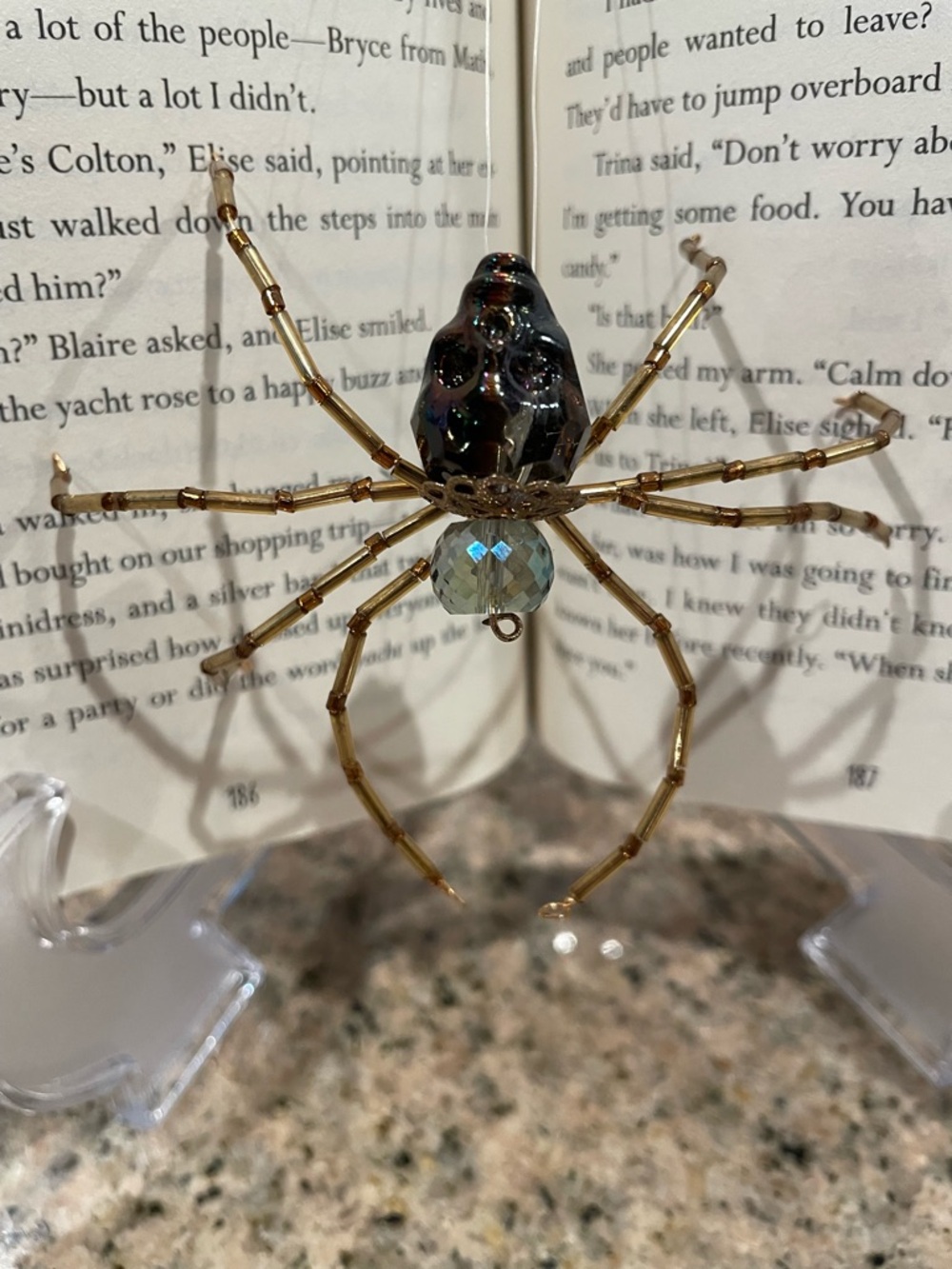 Iridescent Black & Gold Glass Spider Accent - Brand: